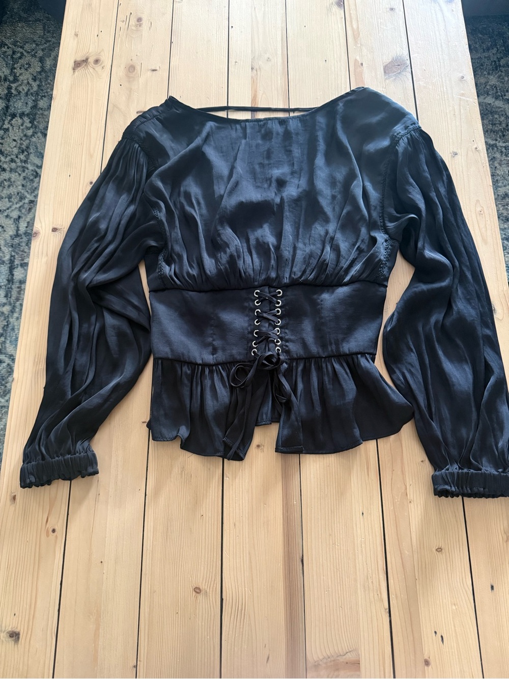 Vici Black Satin corset style blouse Size M